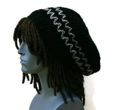 Black gray slouchy beanie, small dread tam hat, slouch beanie, smaller dreadlocks hat, black vegan man hat, woman beanie