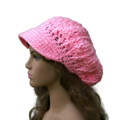 Newsboy hat in Petal Pink Cap Visor Tam Billed Slouchy Beanie hat