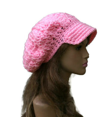 Newsboy hat in Petal Pink Cap Visor Tam Billed Slouchy Beanie hat