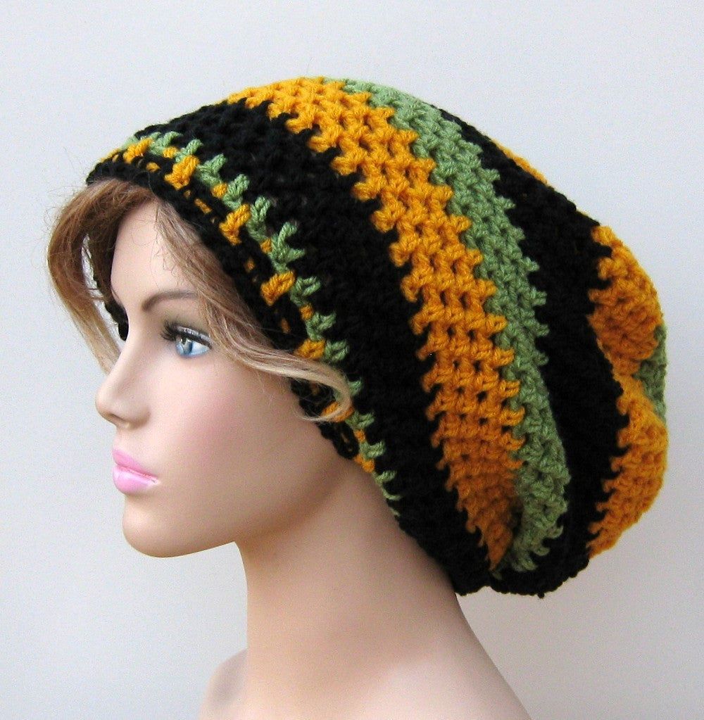 Jamaica Flag Inspired Slouchy Beanie Dread Tam Hippie Boho Hat