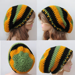 Jamaica Flag Inspired Slouchy Beanie Dread Tam Hippie Boho Hat