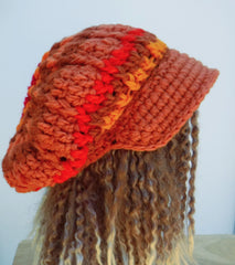 Handmade Orange Newsboy Cap For Women Fall Halloween Visor Hat Slouchy Newsboy Beanie Billed