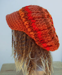 Handmade Orange Newsboy Cap For Women Fall Halloween Visor Hat Slouchy Newsboy Beanie Billed