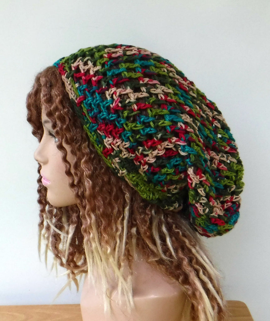 Handmade slouchy beanie in 16 colors custom variegated cotton snood slouchy hat/women men Dread Tam hairnet hat/light summer beanie made to order