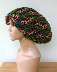 Handmade slouchy beanie in 16 colors custom variegated cotton snood slouchy hat/women men Dread Tam hairnet hat/light summer beanie made to order