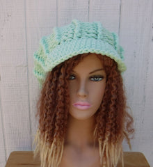 Handmade Thick Newsboy Hat in Mint Green or 30 Custom Colors/Unisex Visor Slouchy Beanie Billed Hat