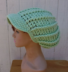 Handmade Thick Newsboy Hat in Mint Green or 30 Custom Colors/Unisex Visor Slouchy Beanie Billed Hat