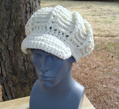 Aran Newsboy Cap, Visor Hat, cream billed Beanie, crochet cap, visor beanie hat, winter hat