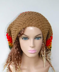 Black Dread hat, dreadlocks beanie rasta tam hat, man or woman Jamaica slouchy hat