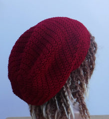 Dark red Slouchy large Tam Dreadlock Hippie Beanie Dread Hat