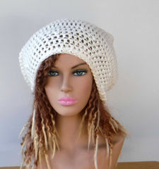 Soft white woman Slouchy large Tam Dreadlock Hippie Beanie Dread Hat