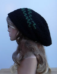 All year slouchy beanie, large Tam Dreadlock Hippie Beanie Dread Hat long beanie black/green
