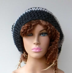 Dark and light grey slouchy large Tam Dreadlock Hippie Beanie Dread Hat handmade crochet unisex