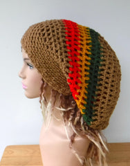 Dread hat, dreadlocks beanie brown or black rasta tam hat, man or woman Jamaica slouchy hat