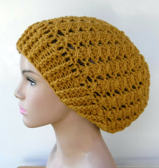 Sun gold slouchy beanie, woman slouchy hat/gold yellow crochet beanie/woman slouch hat/slouchy beanie/vegan handmade beanie