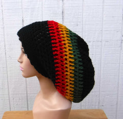 Black Dread hat, dreadlocks beanie rasta tam hat, man or woman Jamaica slouchy hat
