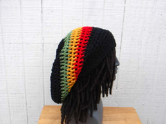 Black Cotton Slouchy Beanie, Wide Hippie Dreadlock Hat, Dread Tam, men or women Slouch Beanie