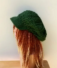 Slouchy Newsboy cap, Visor Dread Tam Thyme Green Hippie brimmed beanie