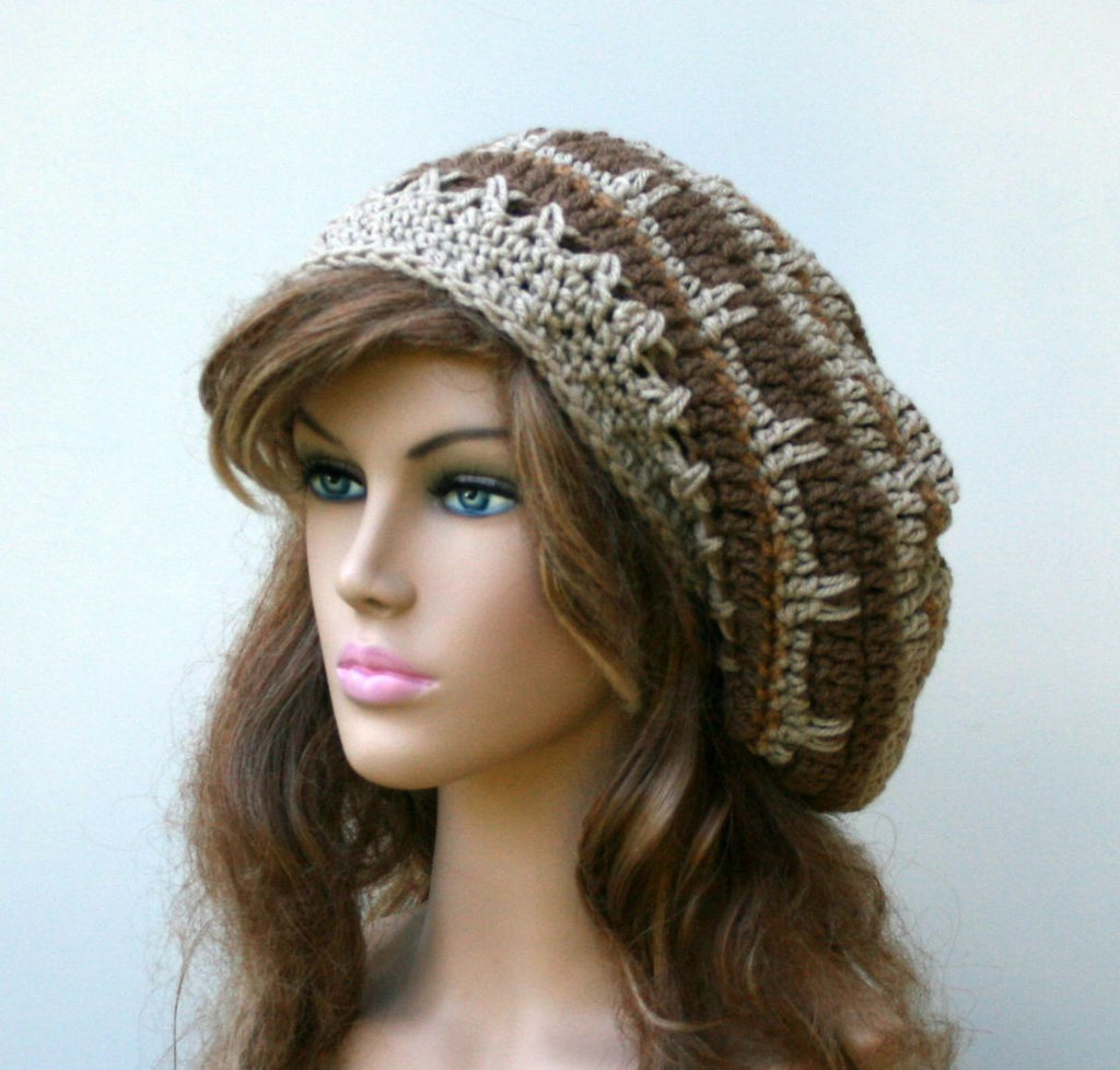 Brown tan slouchy beanie, smaller dread tam, beret hat, men hat, woman beanie