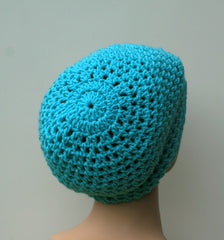 Soft turquoise slouchy beanie hat, small Dread Tam hat, summer Slouchy Beanie, Hippie Snood Hat women slouch hat