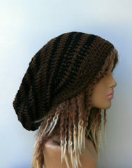 Black brown slouchy cotton beanie hat or longer dread tam men women