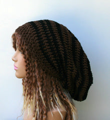 Black brown slouchy cotton beanie hat or longer dread tam men women