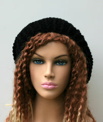 Handmade Black slouchy beanie hat, Slouch Beanie, dread tam, womens slouch beanie, mens slouchy hat, winter hat, warm beanie