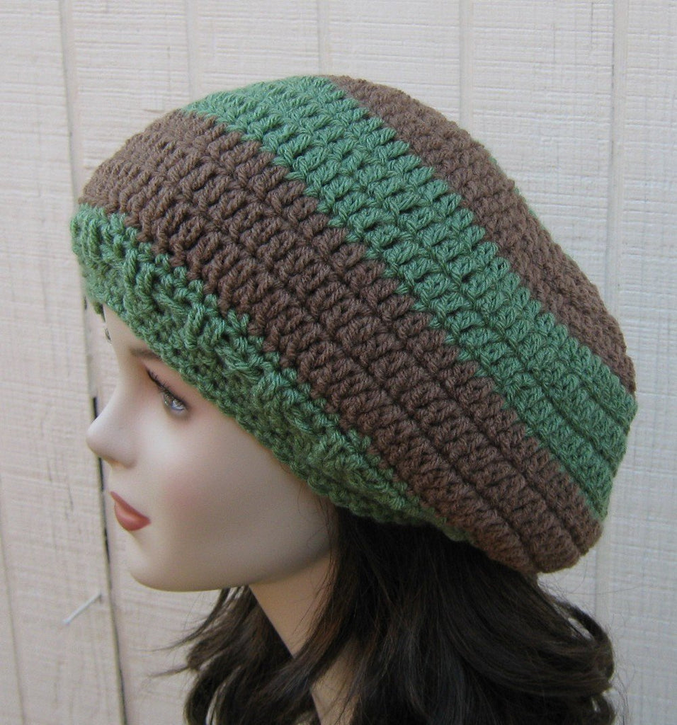 Handmade slouchy hat, smaller dread tam hat, women men slouchy beanie green brown