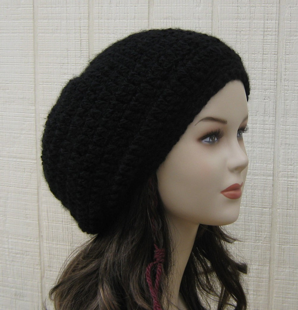 Soft Black Slouchy Beanie, small dread tam, woman slouch hat, warm beanie hat, baggy hat, thick beanie hat