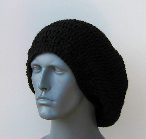 Unisex Black WOOL Tam Hat Hippie Slouchy Beanie dread beret men women