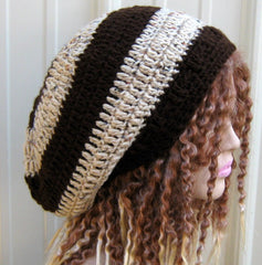 Brown Beige Tweed Hippie Dread Tam slouchy beanie hat handmade