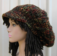 Fall colors Newsboy Cap, Visor Dread Tam Hat, Hippie Slouchy Beanie cap hat, man, woman