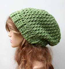 Lettuce green Baggy Hipster Hat Slouchy Hippie Beanie Handmade Crochet