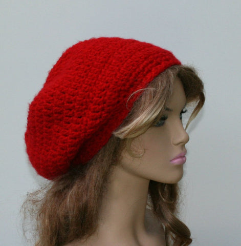 True Red Slouchy beanie Hat, slouch beanie hat, small Tam beanie hat, woman beanie, red beanie, slouch beanie, crochet hat