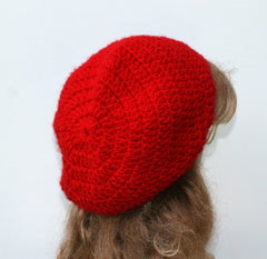 True Red Slouchy beanie Hat, slouch beanie hat, small Tam beanie hat, woman beanie, red beanie, slouch beanie, crochet hat